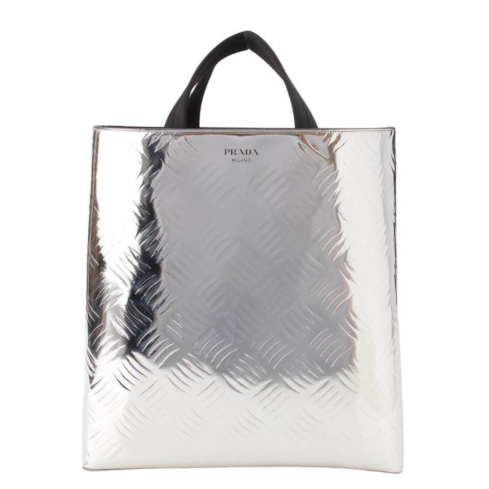 Prada brushed leather shopping hand tote bag 2VG113 Silver